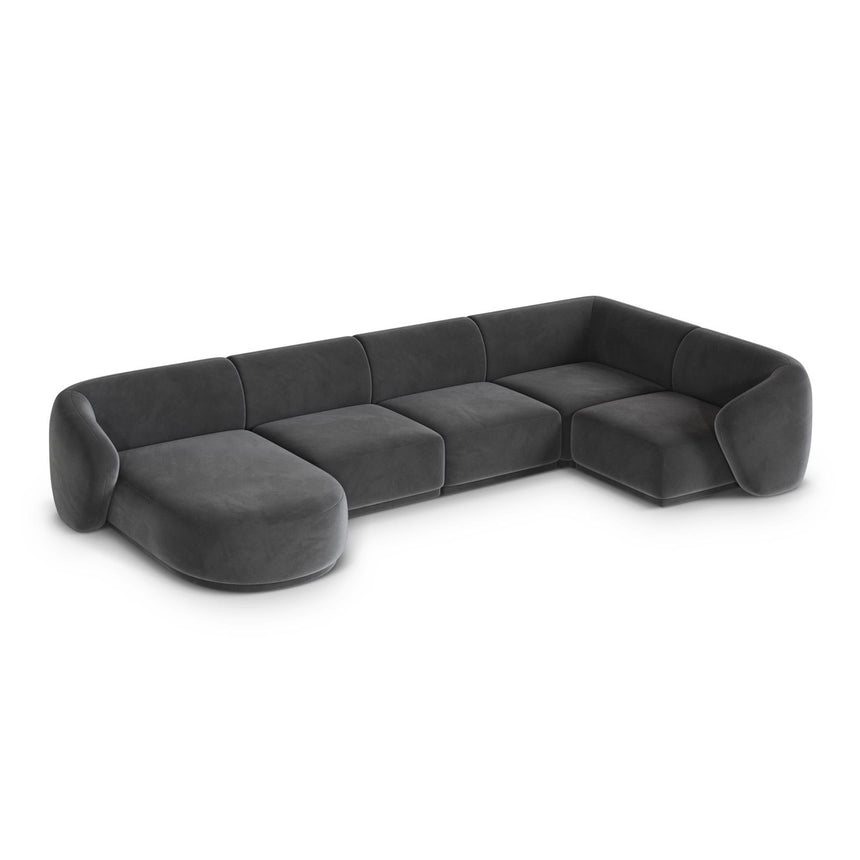 Gomera 6-Sitzer Panorama Ecksofa, Rechte Seite, aus Samt in Dunkelgrau (Salvador 18), Beine aus Schwarzes Plastik, 336x166x74 cm von Cosmopolitan Design – Bild 4