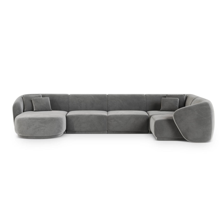Gomera 6-Sitzer Panorama Ecksofa, Rechte Seite, aus Samt in Grau (Salvador 17), Beine aus Schwarzes Plastik, 336x166x74 cm von Cosmopolitan Design – Bild 1