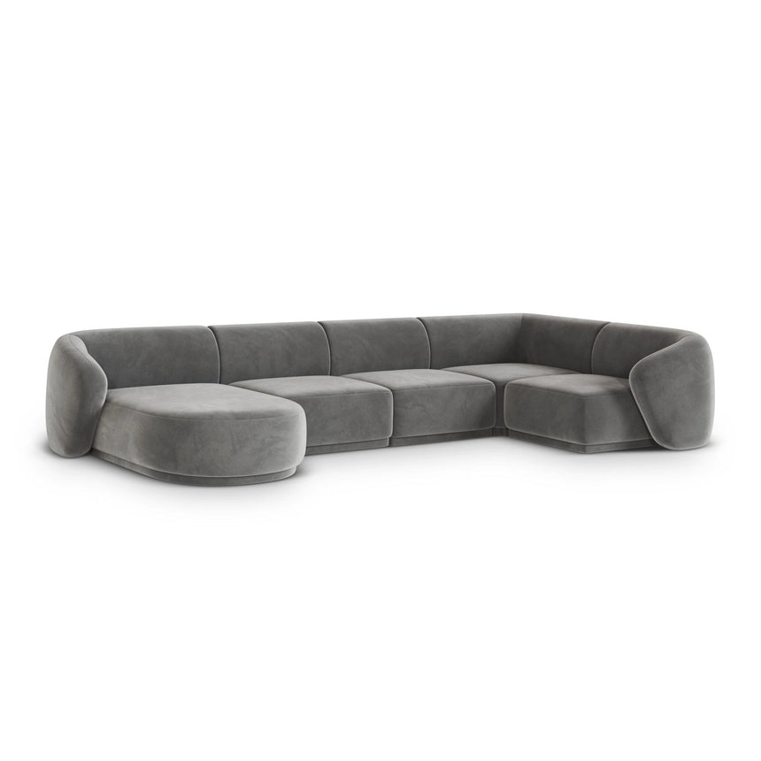 Gomera 6-Sitzer Panorama Ecksofa, Rechte Seite, aus Samt in Grau (Salvador 17), Beine aus Schwarzes Plastik, 336x166x74 cm von Cosmopolitan Design – Bild 3