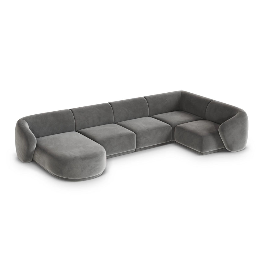 Gomera 6-Sitzer Panorama Ecksofa, Rechte Seite, aus Samt in Grau (Salvador 17), Beine aus Schwarzes Plastik, 336x166x74 cm von Cosmopolitan Design – Bild 4