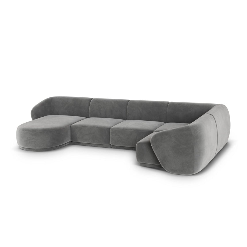 Gomera 6-Sitzer Panorama Ecksofa, Rechte Seite, aus Samt in Grau (Salvador 17), Beine aus Schwarzes Plastik, 336x166x74 cm von Cosmopolitan Design – Bild 5