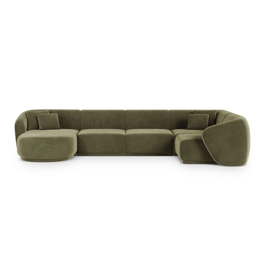 Gomera 6-Sitzer Panorama Ecksofa, Rechte Seite, aus Samt in Grün (Salvador 8), Beine aus Schwarzes Plastik, 336x166x74 cm von Cosmopolitan Design – Bild 1
