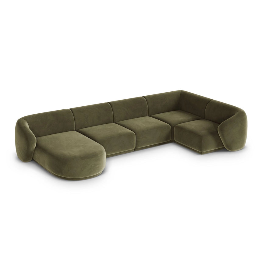Gomera 6-Sitzer Panorama Ecksofa, Rechte Seite, aus Samt in Grün (Salvador 8), Beine aus Schwarzes Plastik, 336x166x74 cm von Cosmopolitan Design – Bild 4