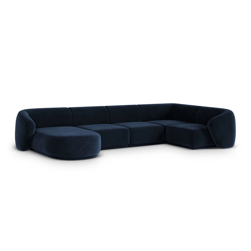 Gomera 6-Sitzer Panorama Ecksofa, Rechte Seite, aus Samt in Königsblau (Salvador 5), Beine aus Schwarzes Plastik, 336x166x74 cm von Cosmopolitan Design – Bild 3