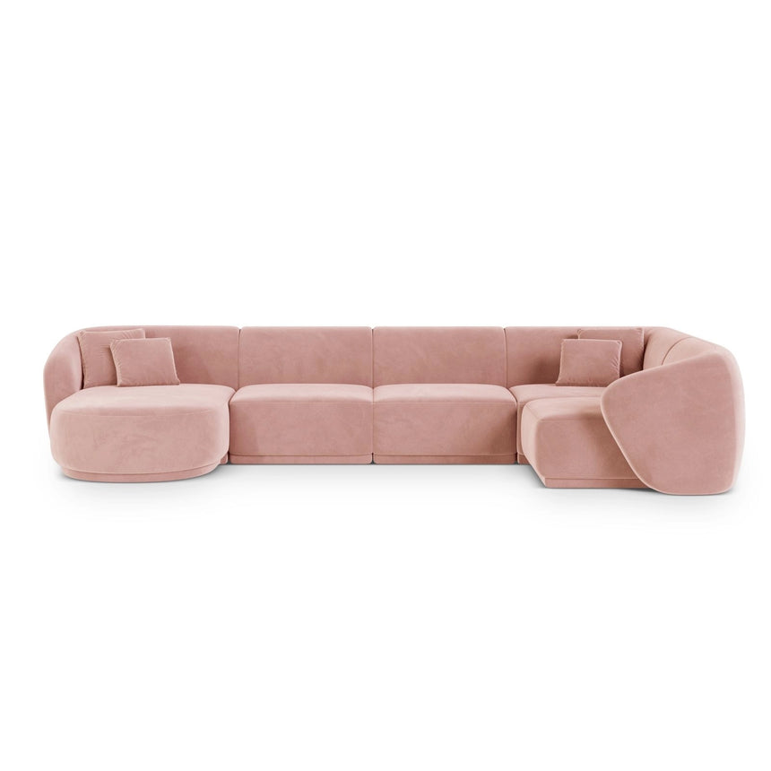 Gomera 6-Sitzer Panorama Ecksofa, Rechte Seite, aus Samt in Rosa (Salvador 11), Beine aus Schwarzes Plastik, 336x166x74 cm von Cosmopolitan Design – Bild 1