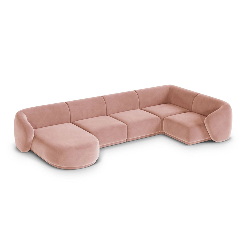 Gomera 6-Sitzer Panorama Ecksofa, Rechte Seite, aus Samt in Rosa (Salvador 11), Beine aus Schwarzes Plastik, 336x166x74 cm von Cosmopolitan Design – Bild 4