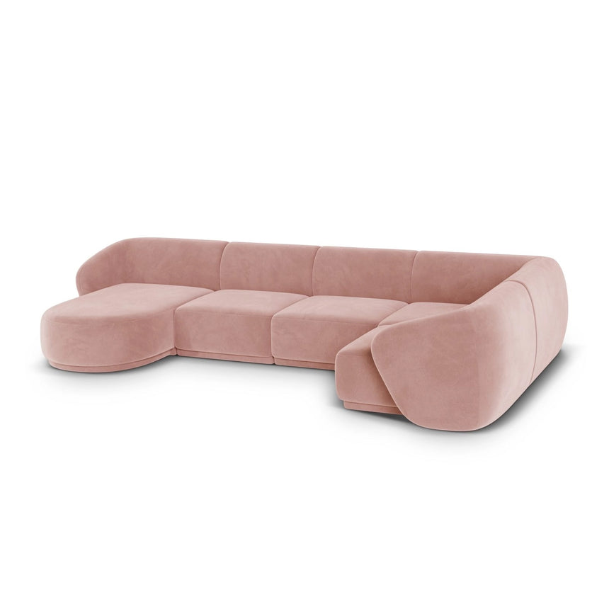 Gomera 6-Sitzer Panorama Ecksofa, Rechte Seite, aus Samt in Rosa (Salvador 11), Beine aus Schwarzes Plastik, 336x166x74 cm von Cosmopolitan Design – Bild 5