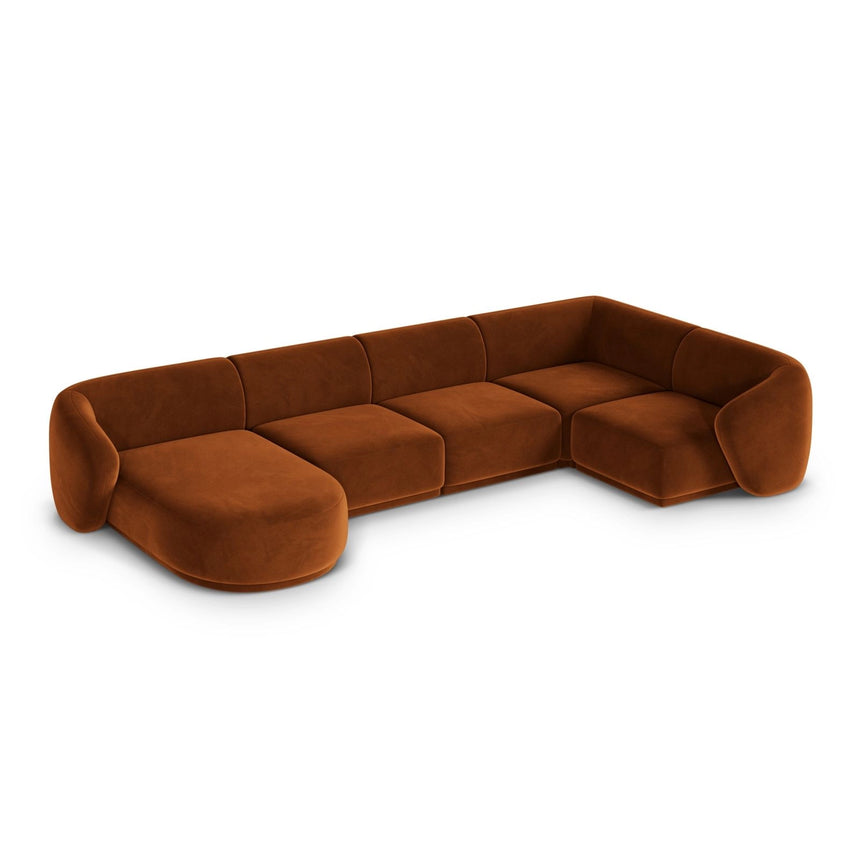 Gomera 6-Sitzer Panorama Ecksofa, Rechte Seite, aus Samt in Terrakotta (Salvador 14), Beine aus Schwarzes Plastik, 336x166x74 cm von Cosmopolitan Design – Bild 4