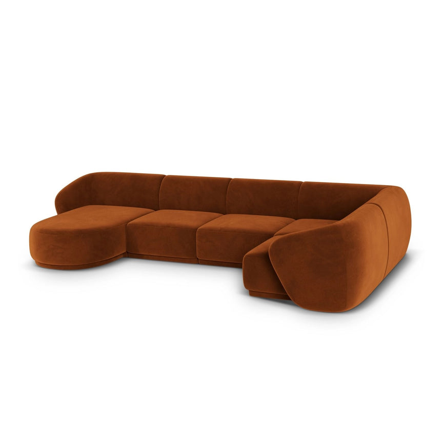 Gomera 6-Sitzer Panorama Ecksofa, Rechte Seite, aus Samt in Terrakotta (Salvador 14), Beine aus Schwarzes Plastik, 336x166x74 cm von Cosmopolitan Design – Bild 5