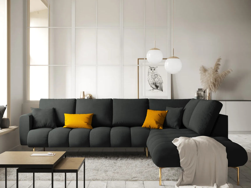 Hastings 5-Sitzer Ecksofa, Rechte Seite, aus Samt in Dunkelgrau (Fancy 99), 301x216x75 cm von Cosmopolitan Design – Bild 2