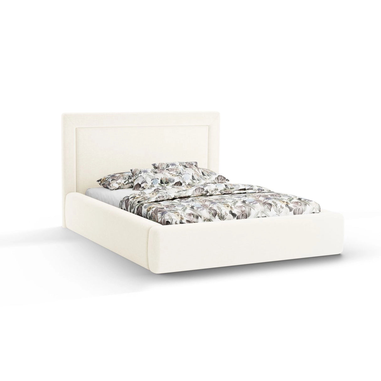 Kemer Bett mit Kopfteil und Stauraum aus Boucle oder Strukturstoff, 200x200 cm von Cosmopolitan Design – Bild 1