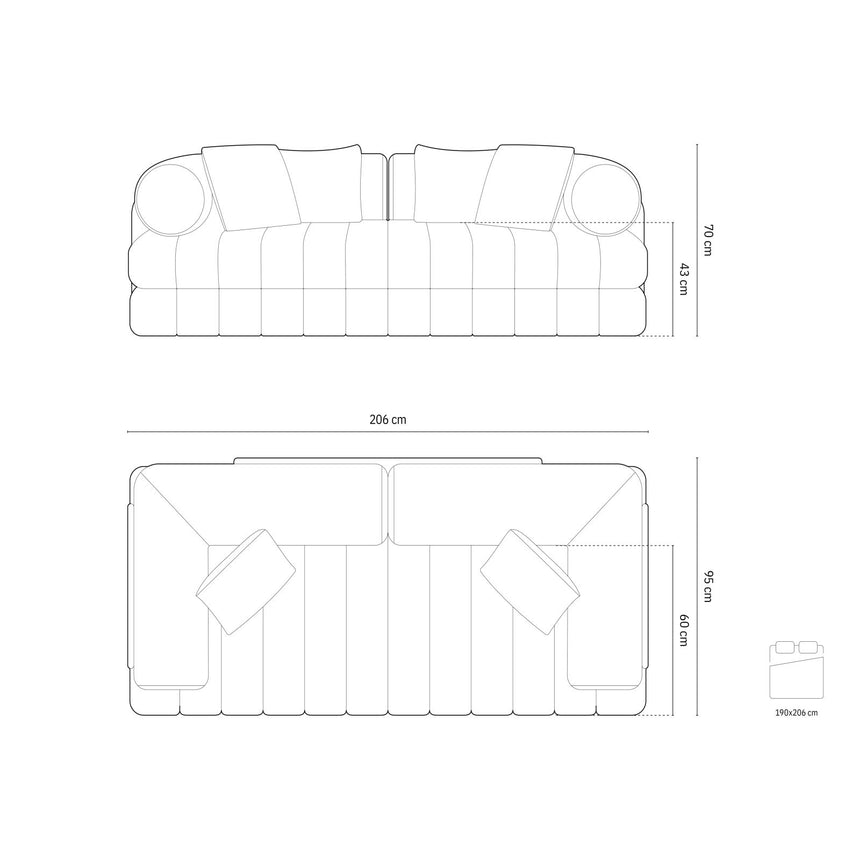 Kemi 3-Sitzer Sofa aus Samt, Boucle oder Chenille, 206x95x70 cm von Cosmopolitan Design – Bild 3