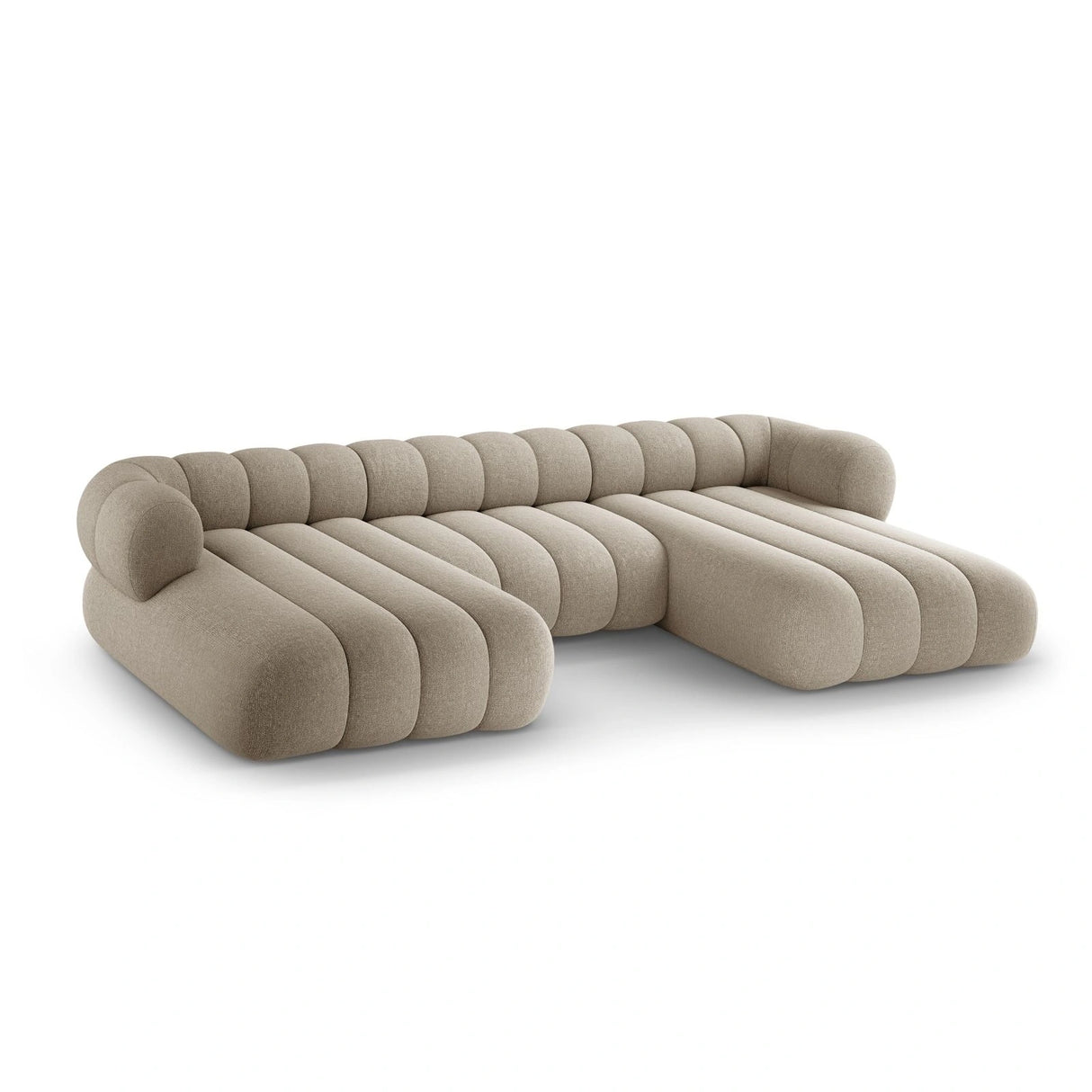 Koge 6-Sitzer Panorama Sofa aus Chenille in Dunkelbeige (Eden 4 Beige), Beine in Schwarzes Plastik, 348x165x70 cm von Cosmopolitan Design – Bild 4