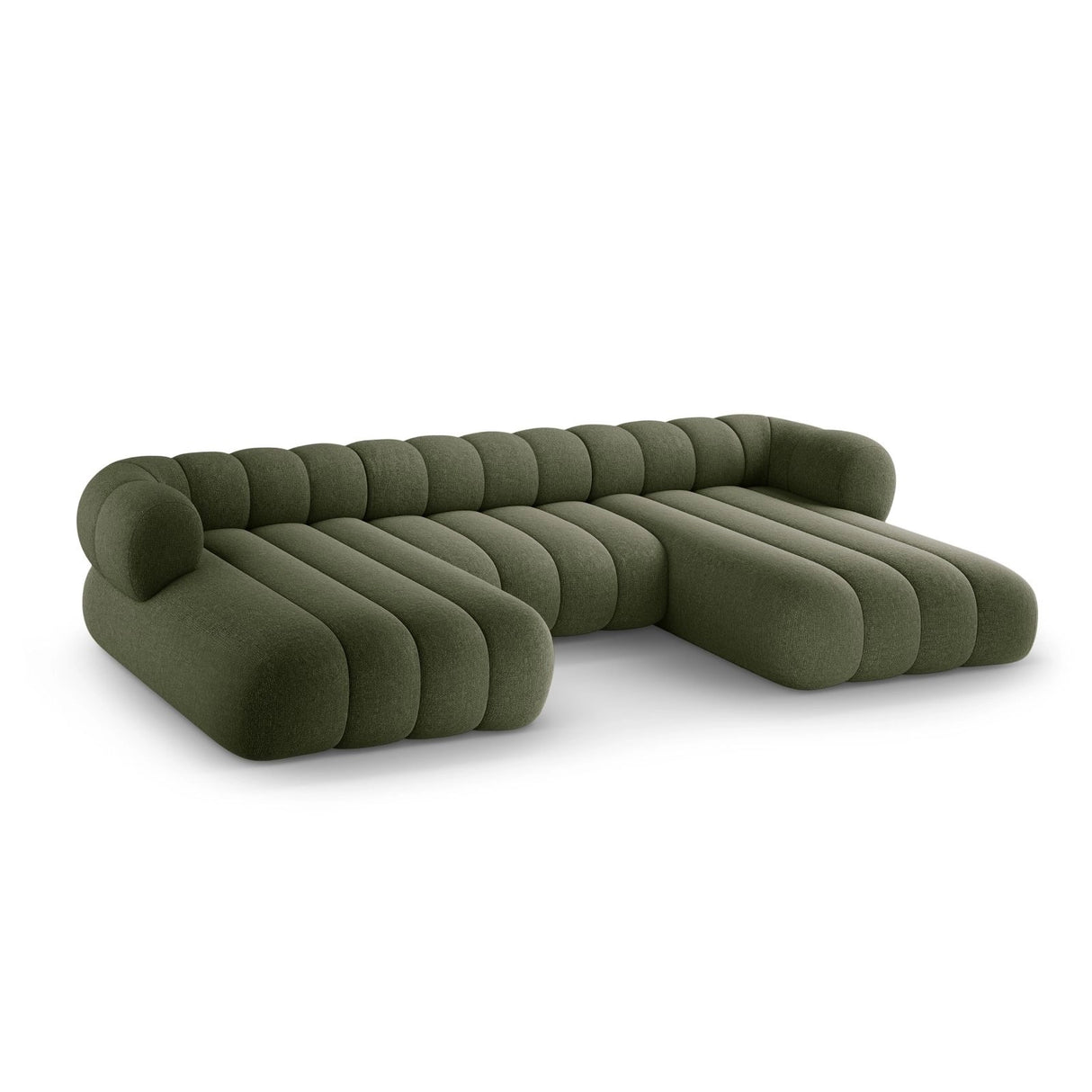Koge 6-Sitzer Panorama Sofa aus Chenille in Grün (Eden 12 Olive), Beine in Schwarzes Plastik, 348x165x70 cm von Cosmopolitan Design – Bild 4