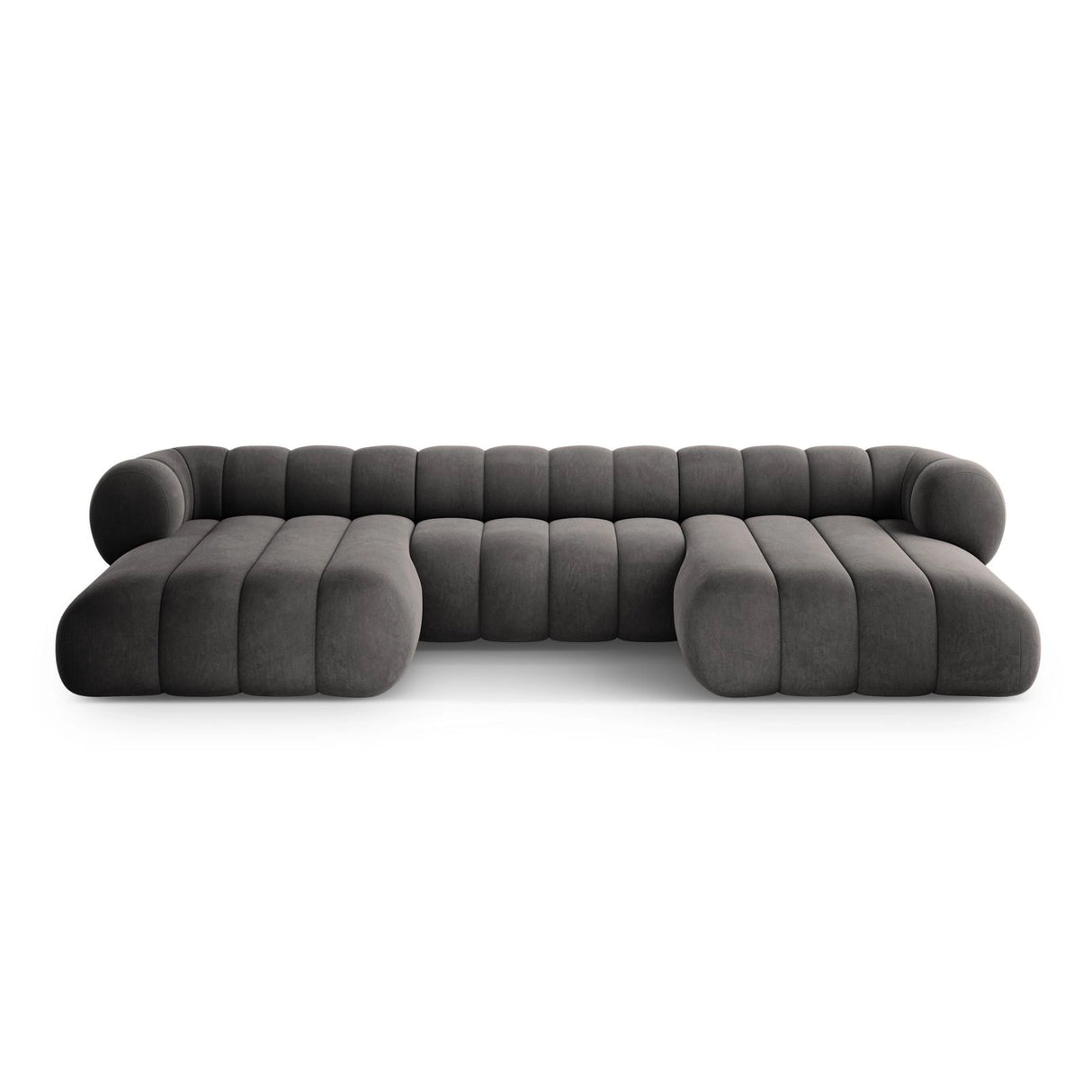 Koge 6-Sitzer Panorama Sofa aus Samt in Grau (Vogue 15), Beine in Schwarzes Plastik, 348x165x70 cm von Cosmopolitan Design – Bild 1
