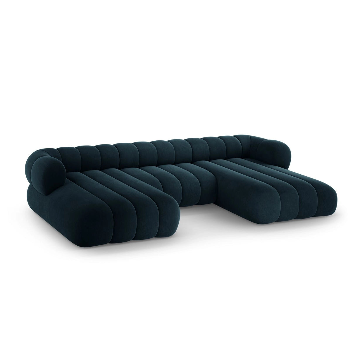 Koge 6-Sitzer Panorama Sofa aus Samt in Tiefes Petrol (Vogue 13), Beine in Schwarzes Plastik, 348x165x70 cm von Cosmopolitan Design – Bild 4