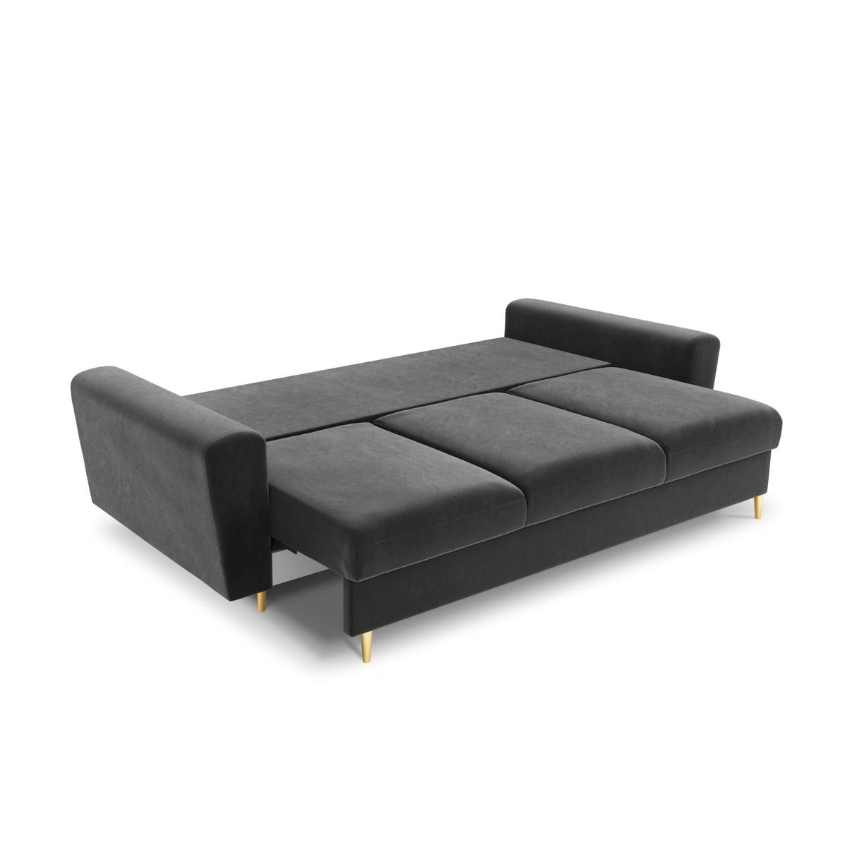 Kyoto 3-Sitzer Sofa mit Schlaffunktion und Stauraum, aus Samt in Hellgrau (Riviera 91), 235x100x88 cm von Cosmopolitan Design – Bild 5