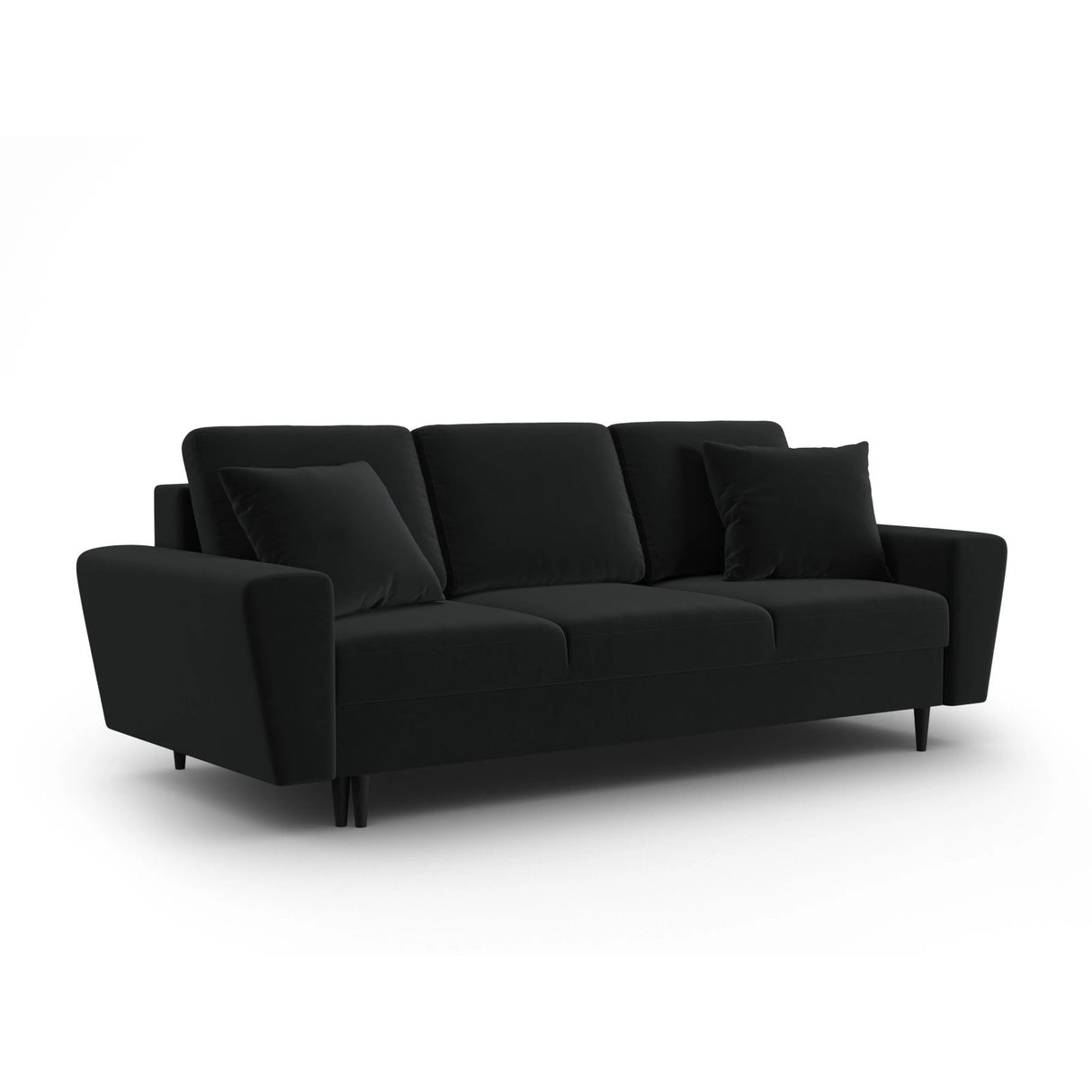 Kyoto 3-Sitzer Sofa mit Schlaffunktion und Stauraum, aus Samt in Schwarz (Riviera 100), 235x100x88 cm von Cosmopolitan Design – Bild 3