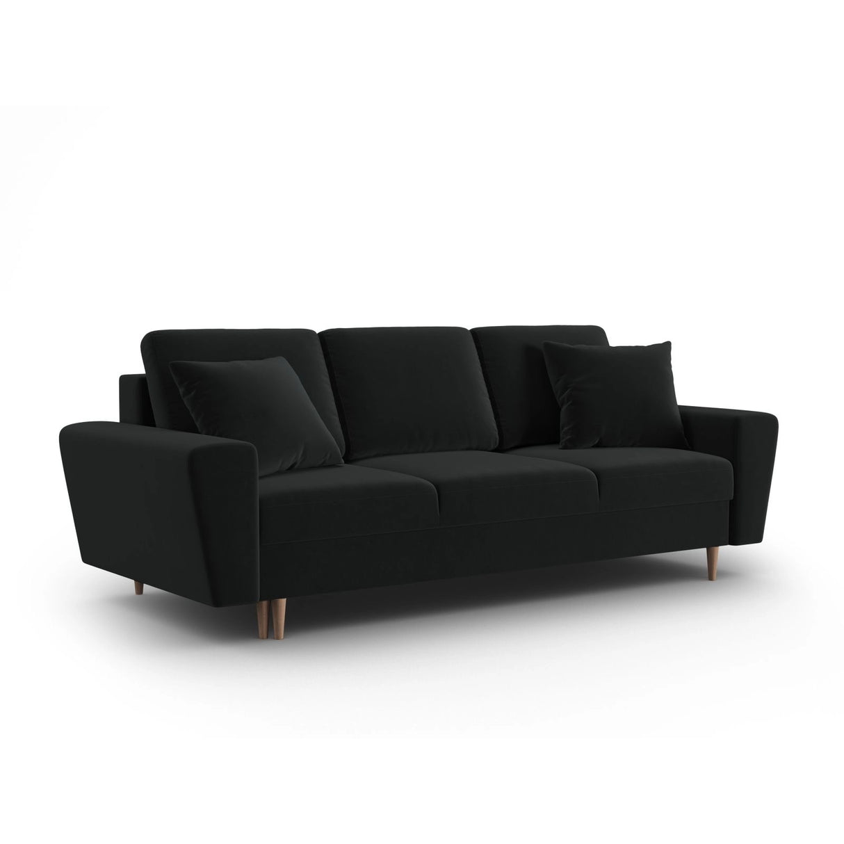Kyoto 3-Sitzer Sofa mit Schlaffunktion und Stauraum, aus Samt in Schwarz (Riviera 100), 235x100x88 cm von Cosmopolitan Design – Bild 3