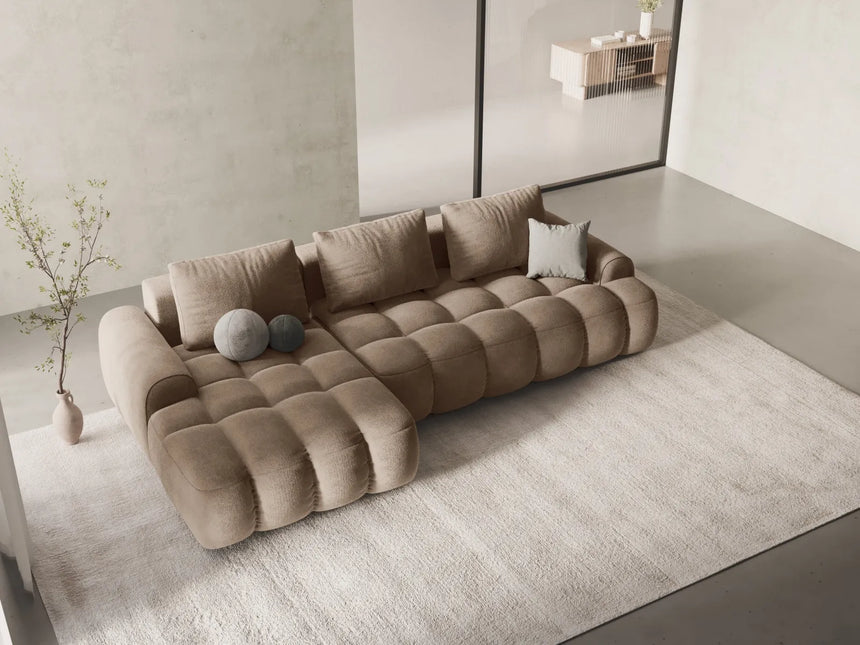Linz 3-Sitzer Ecksofa mit Schlaffunktion, Linke Seite, aus Samt in Dunkelbeige (Vogue 3), 275x142 cm von Cosmopolitan Design – Bild 2