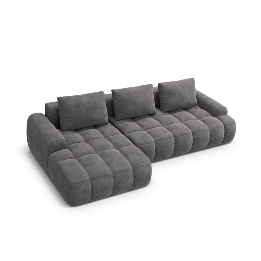 Linz 3-Sitzer Ecksofa mit Schlaffunktion, Linke Seite, aus Samt in Grau (Vogue 15), 275x142 cm von Cosmopolitan Design – Bild 5