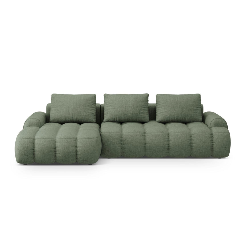 Linz 3-Sitzer Ecksofa mit Schlaffunktion, Linke Seite, aus Strukturierter Stoff in Dunkles olivgrün (Sorella 34), 275x142 cm von Cosmopolitan Design – Bild 1