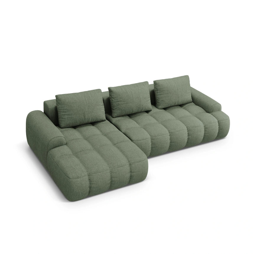Linz 3-Sitzer Ecksofa mit Schlaffunktion, Linke Seite, aus Strukturierter Stoff in Dunkles olivgrün (Sorella 34), 275x142 cm von Cosmopolitan Design – Bild 5