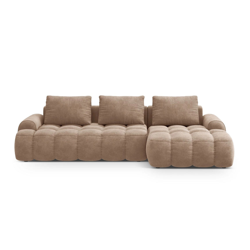 Linz 3-Sitzer Ecksofa mit Schlaffunktion, Rechte Seite, aus Samt in Dunkelbeige (Vogue 3), 275x142 cm von Cosmopolitan Design – Bild 1