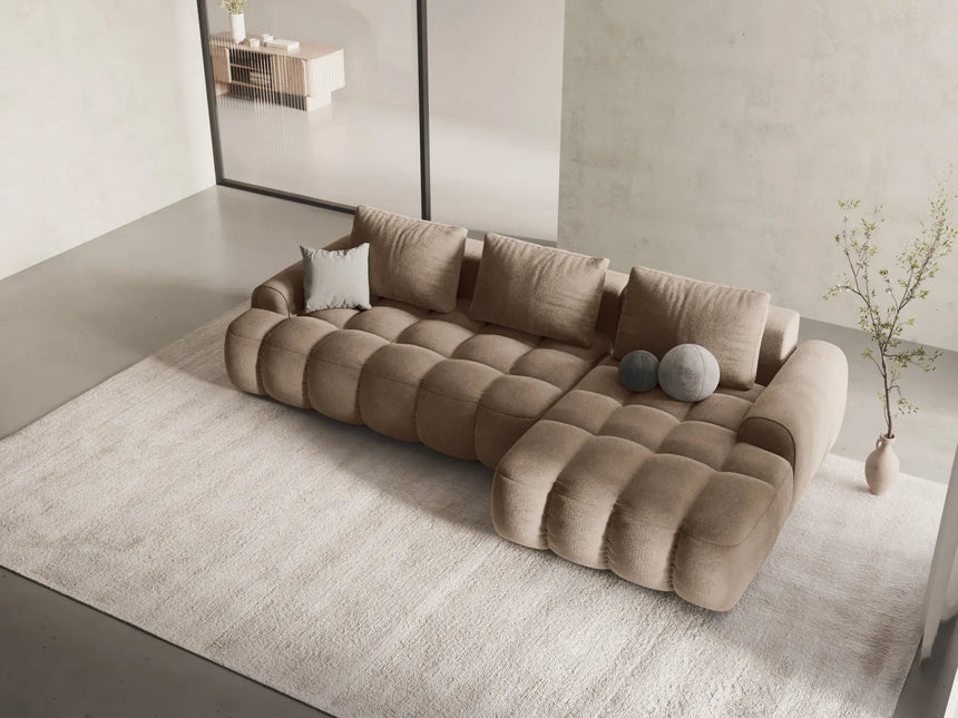Linz 3-Sitzer Ecksofa mit Schlaffunktion, Rechte Seite, aus Samt in Dunkelbeige (Vogue 3), 275x142 cm von Cosmopolitan Design – Bild 2