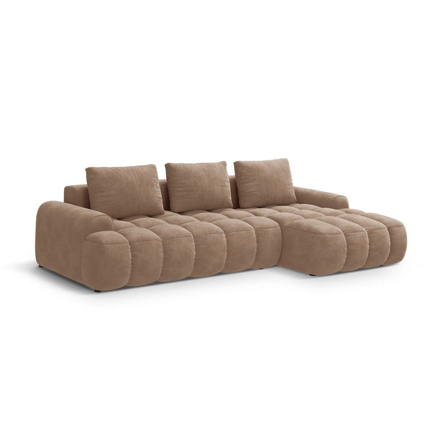 Linz 3-Sitzer Ecksofa mit Schlaffunktion, Rechte Seite, aus Samt in Dunkelbeige (Vogue 3), 275x142 cm von Cosmopolitan Design – Bild 4