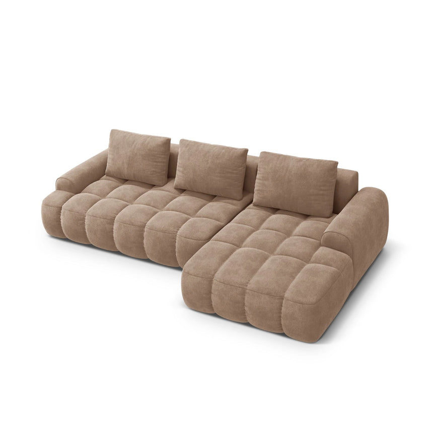 Linz 3-Sitzer Ecksofa mit Schlaffunktion, Rechte Seite, aus Samt in Dunkelbeige (Vogue 3), 275x142 cm von Cosmopolitan Design – Bild 5