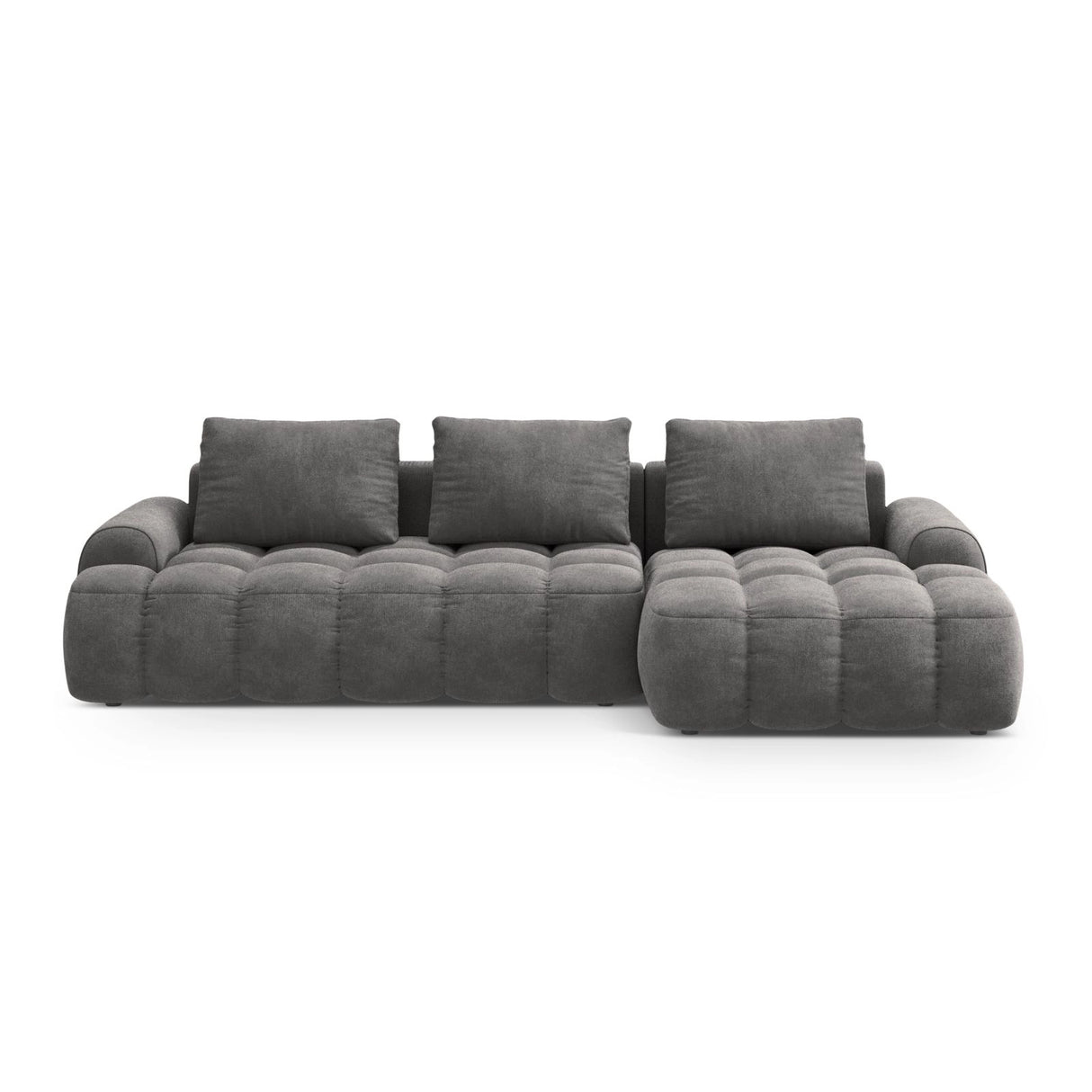 Linz 3-Sitzer Ecksofa mit Schlaffunktion, Rechte Seite, aus Samt in Grau (Vogue 15), 275x142 cm von Cosmopolitan Design – Bild 1