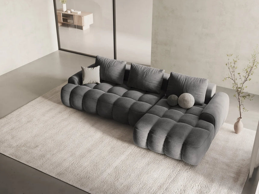 Linz 3-Sitzer Ecksofa mit Schlaffunktion, Rechte Seite, aus Samt in Grau (Vogue 15), 275x142 cm von Cosmopolitan Design – Bild 2