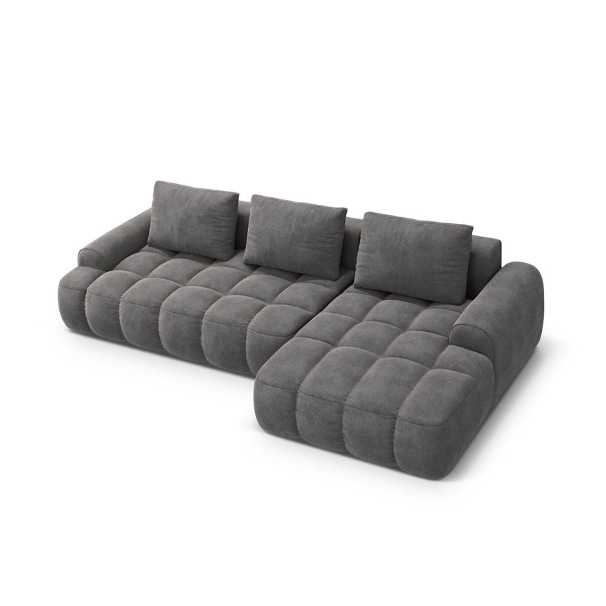 Linz 3-Sitzer Ecksofa mit Schlaffunktion, Rechte Seite, aus Samt in Grau (Vogue 15), 275x142 cm von Cosmopolitan Design – Bild 5