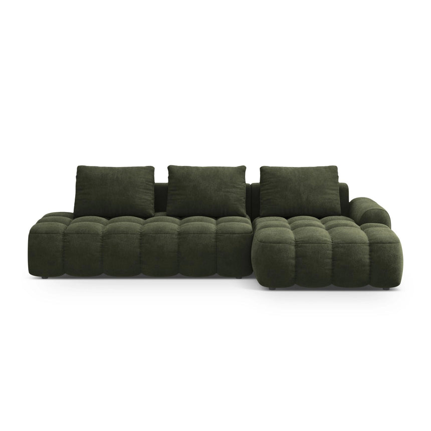 Linz 3-Sitzer Ecksofa mit Schlaffunktion, Rechte Seite, aus Samt in Grün (Vogue 11), 275x142 cm von Cosmopolitan Design – Bild 1