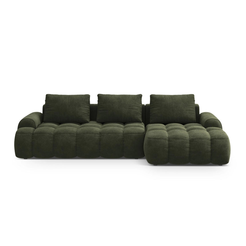 Linz 3-Sitzer Ecksofa mit Schlaffunktion, Rechte Seite, aus Samt in Grün (Vogue 11), 275x142 cm von Cosmopolitan Design – Bild 1