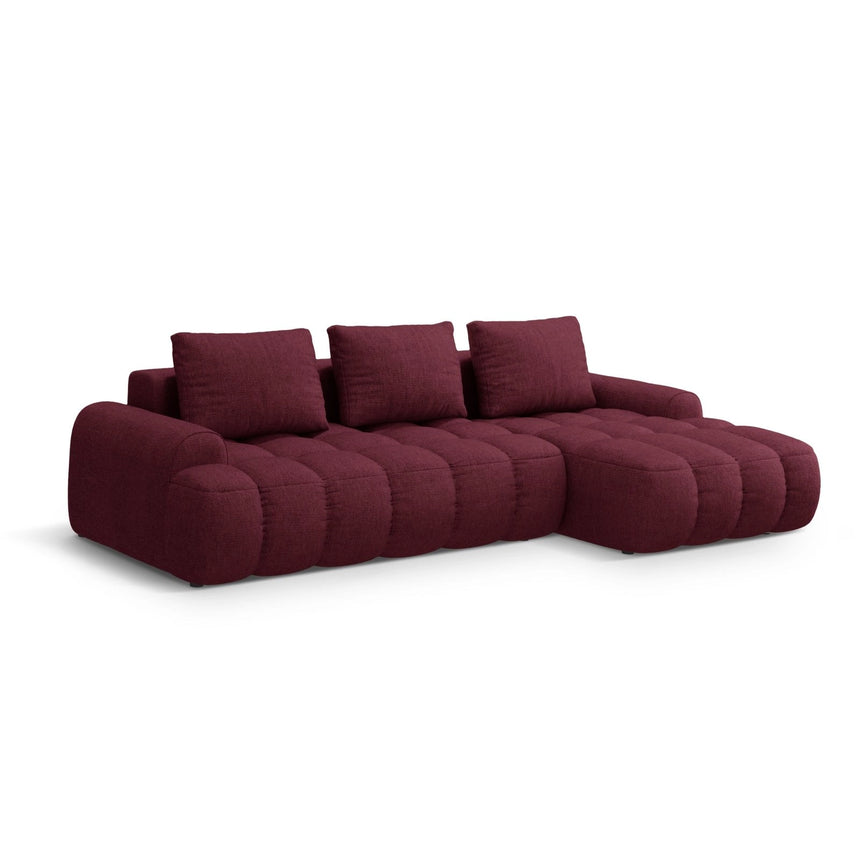 Linz 3-Sitzer Ecksofa mit Schlaffunktion, Rechte Seite, aus Strukturierter Stoff in Burgund (Sorella 59), 275x142 cm von Cosmopolitan Design – Bild 4