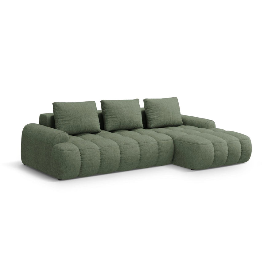 Linz 3-Sitzer Ecksofa mit Schlaffunktion, Rechte Seite, aus Strukturierter Stoff in Dunkles olivgrün (Sorella 34), 275x142 cm von Cosmopolitan Design – Bild 4