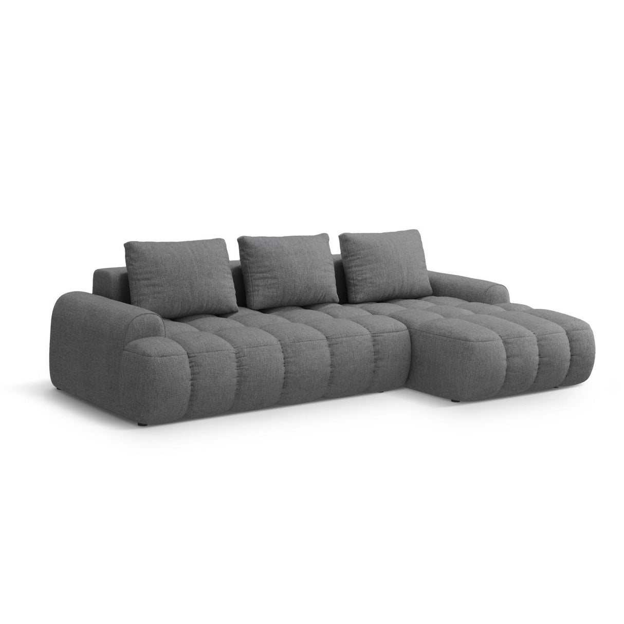 Linz 3-Sitzer Ecksofa mit Schlaffunktion, Rechte Seite, aus Strukturierter Stoff in Grau (Sorella 89), 275x142 cm von Cosmopolitan Design – Bild 4