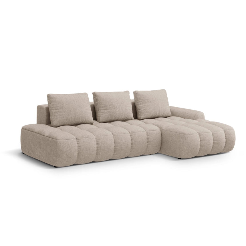 Linz 3-Sitzer Ecksofa mit Schlaffunktion, Rechte Seite, aus Strukturierter Stoff in Sand (Sorella 05), 275x142 cm von Cosmopolitan Design – Bild 4