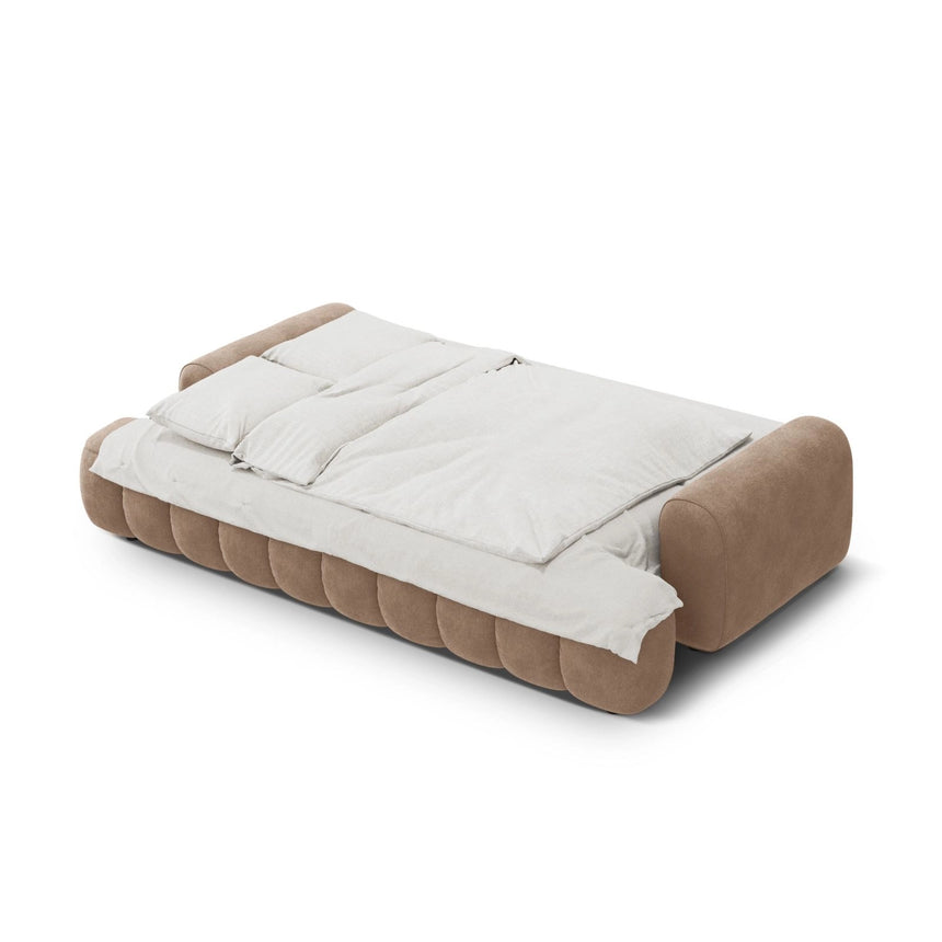 Linz 4-Sitzer Sofa mit Schlaffunktion und Stauraum, aus Samt in Dunkelbeige (Vogue 3), 250x100x84 cm von Cosmopolitan Design – Bild 5