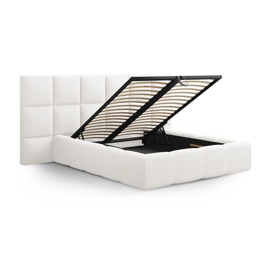 Livigno Bett mit Doppelkopfteil und Stauraum aus Strukturierter Stoff in Elfenbein (Solid 03), 160x200 cm von Cosmopolitan Design – Bild 4