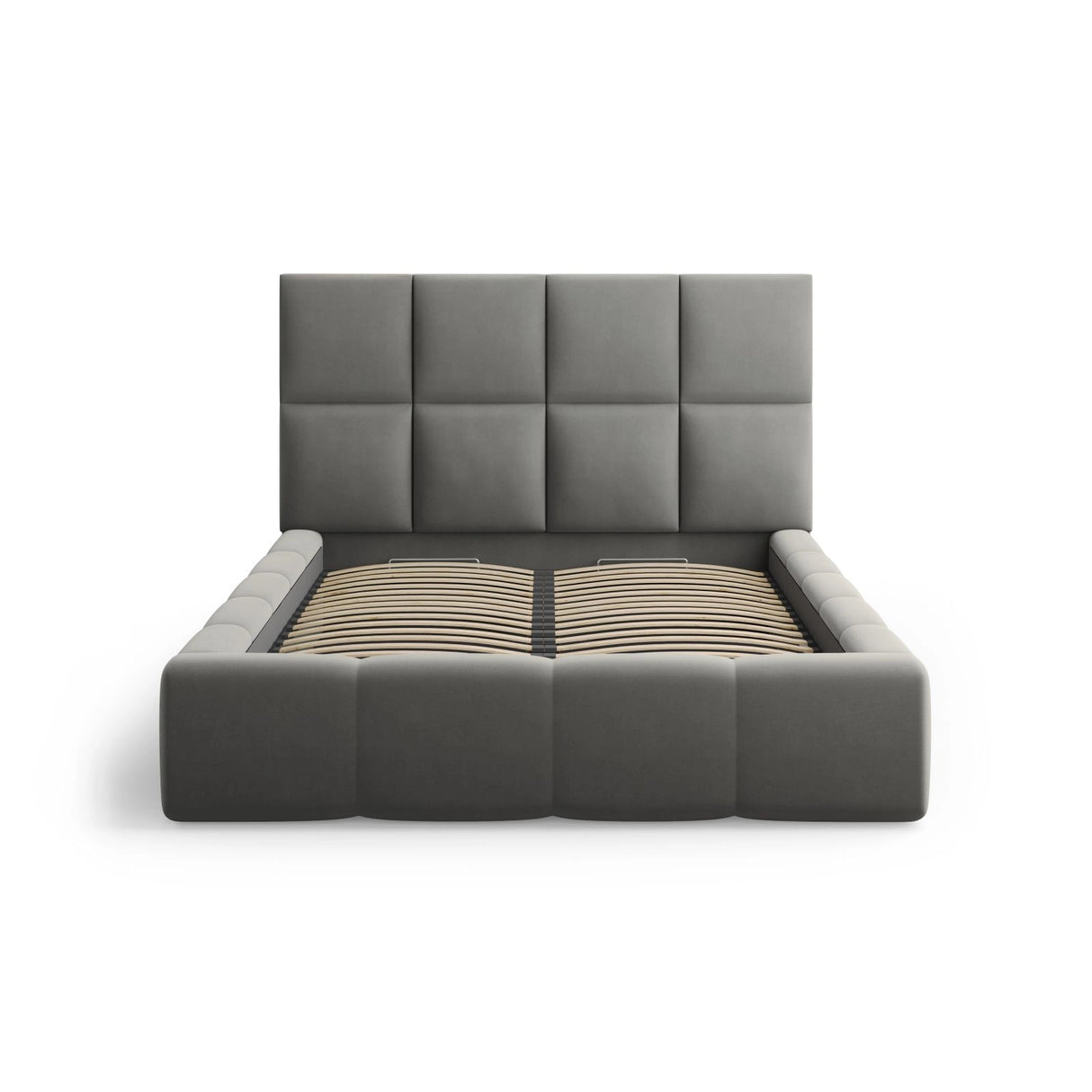 Livigno Bett mit Kopfteil und Stauraum aus Samt in Hellgrau (Bluvel 13), 140x200 cm von Cosmopolitan Design – Bild 3