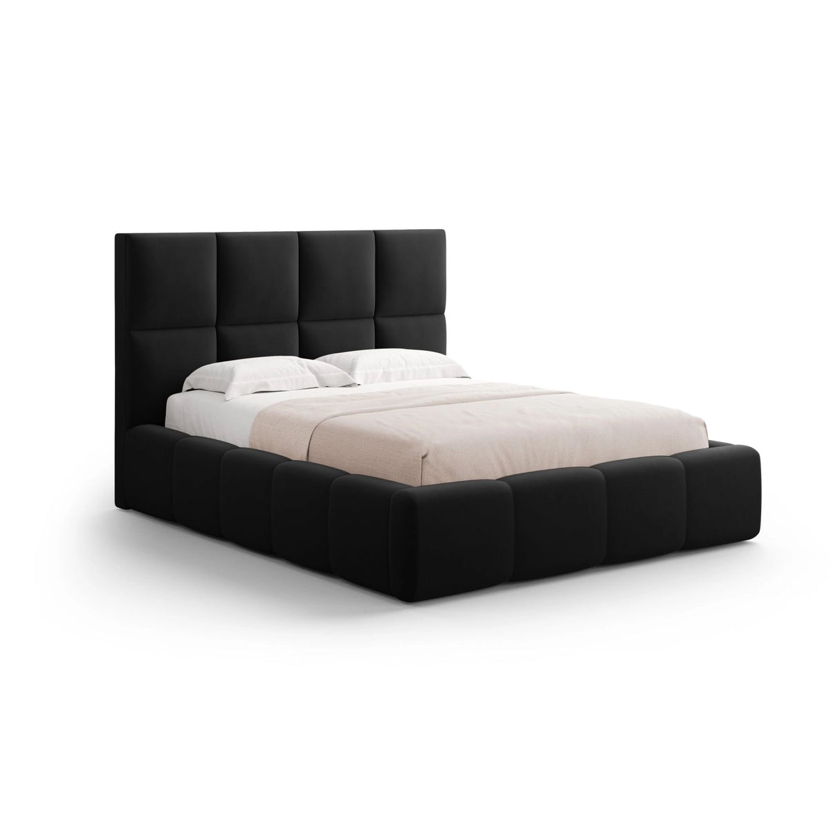 Livigno Bett mit Kopfteil und Stauraum aus Samt in Schwarz (Bluvel 19), 180x200 cm von Cosmopolitan Design – Bild 1