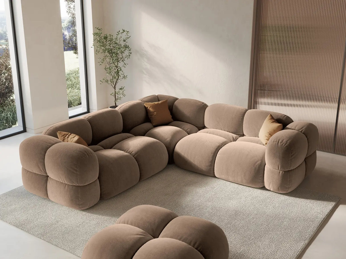 Loretto 4-Sitzer Ecksofa, symmetrisch, aus Samt in Dunkelbeige (Vogue 3), 250x250x68 cm von Cosmopolitan Design – Bild 2