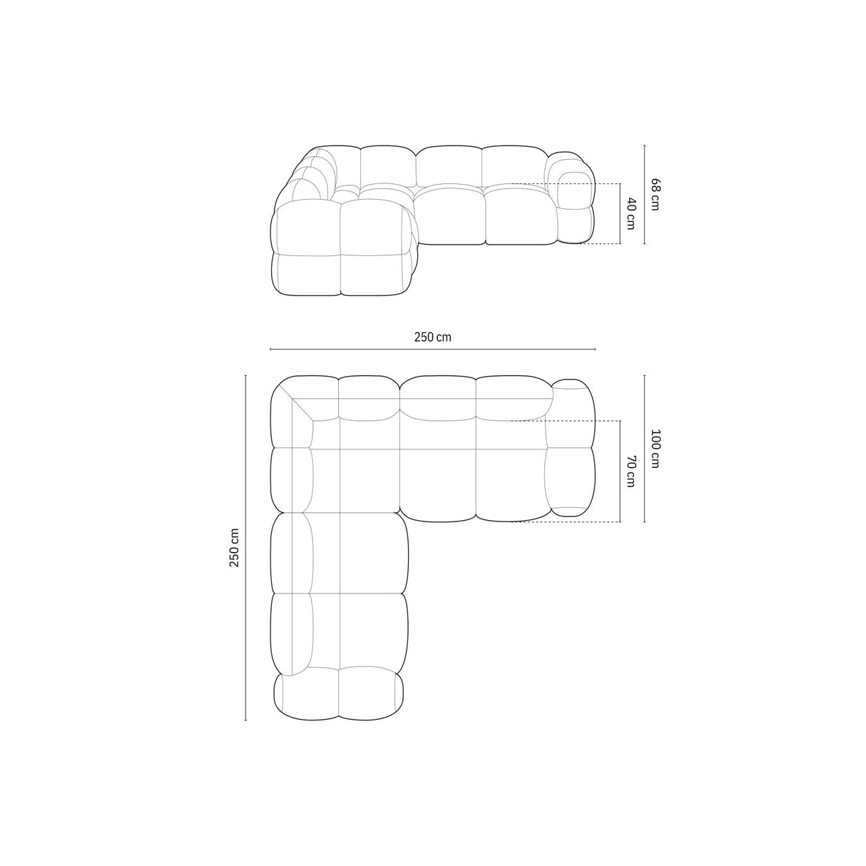 Loretto 4-Sitzer Ecksofa, symmetrisch, aus Strukturierter Stoff in Grau (Sorella 89), 250x250x68 cm von Cosmopolitan Design – Bild 3