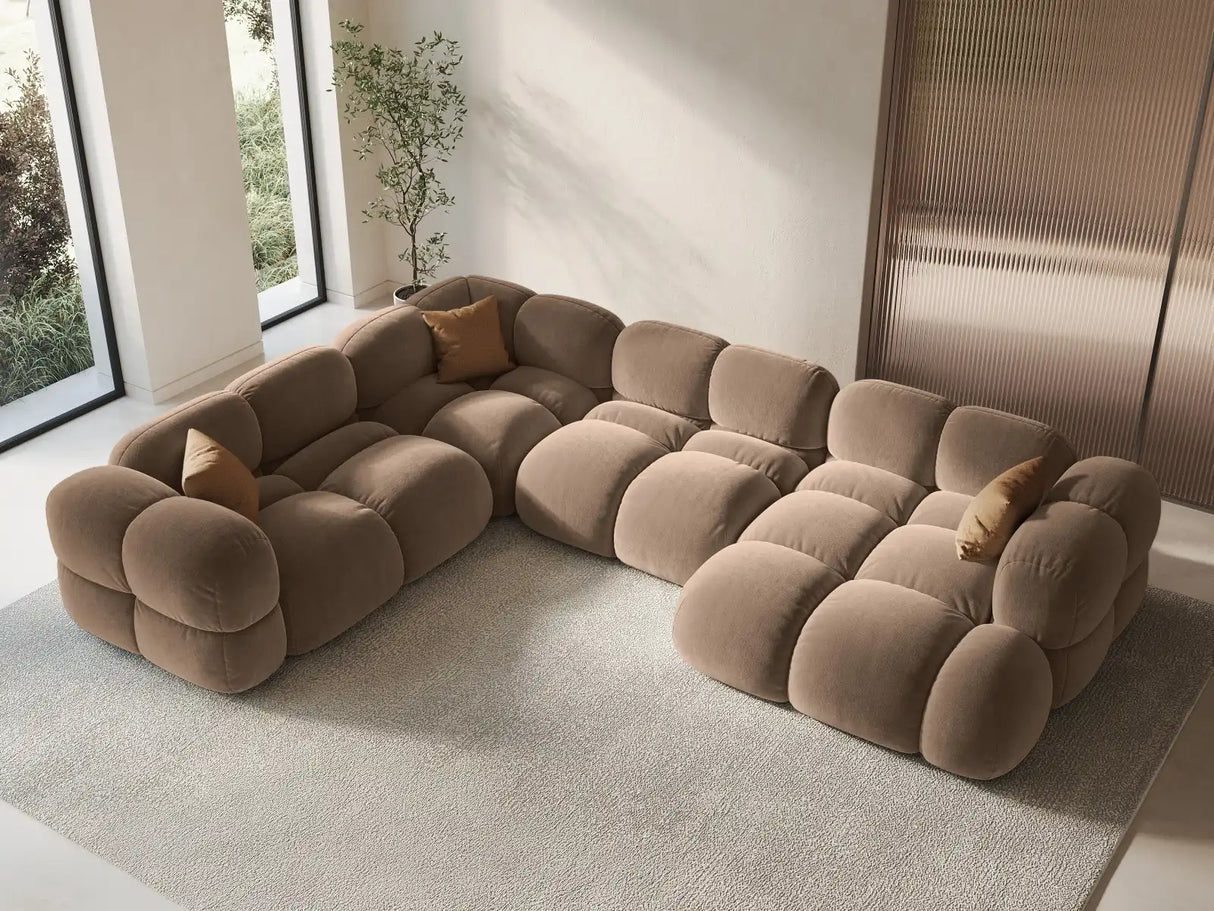 Loretto 5-Sitzer Panorama Ecksofa, Linke Seite, aus Samt in Dunkelbeige (Vogue 3), Beine aus Schwarzes Plastik, 345x250x68 cm von Cosmopolitan Design – Bild 2