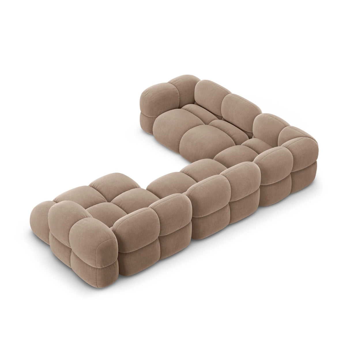 Loretto 5-Sitzer Panorama Ecksofa, Linke Seite, aus Samt in Dunkelbeige (Vogue 3), Beine aus Schwarzes Plastik, 345x250x68 cm von Cosmopolitan Design – Bild 5