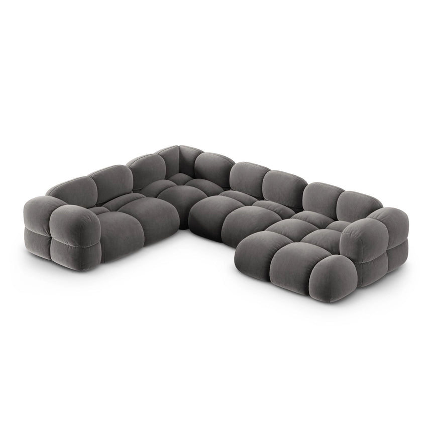 Loretto 5-Sitzer Panorama Ecksofa, Linke Seite, aus Samt in Grau (Vogue 15), Beine aus Schwarzes Plastik, 345x250x68 cm von Cosmopolitan Design – Bild 1