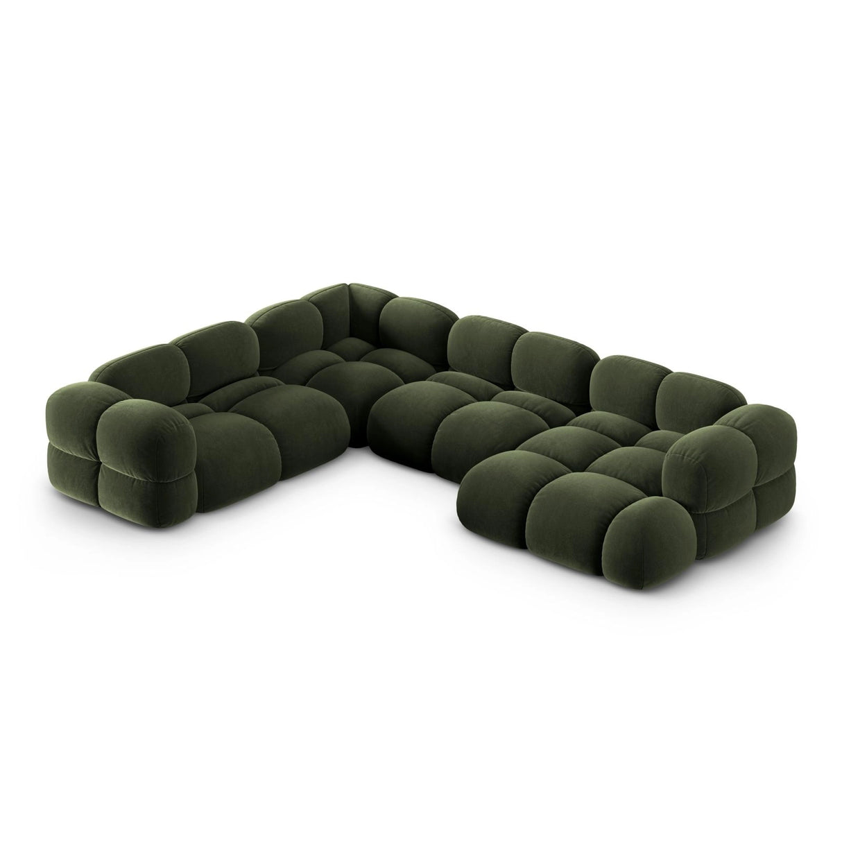 Loretto 5-Sitzer Panorama Ecksofa, Linke Seite, aus Samt in Grün (Vogue 11), Beine aus Schwarzes Plastik, 345x250x68 cm von Cosmopolitan Design – Bild 1